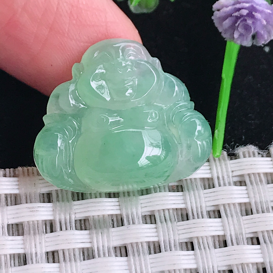 自然光19.5/22.6/6.6老坑冰晴绿小佛公吊坠翡翠玉坠挂件