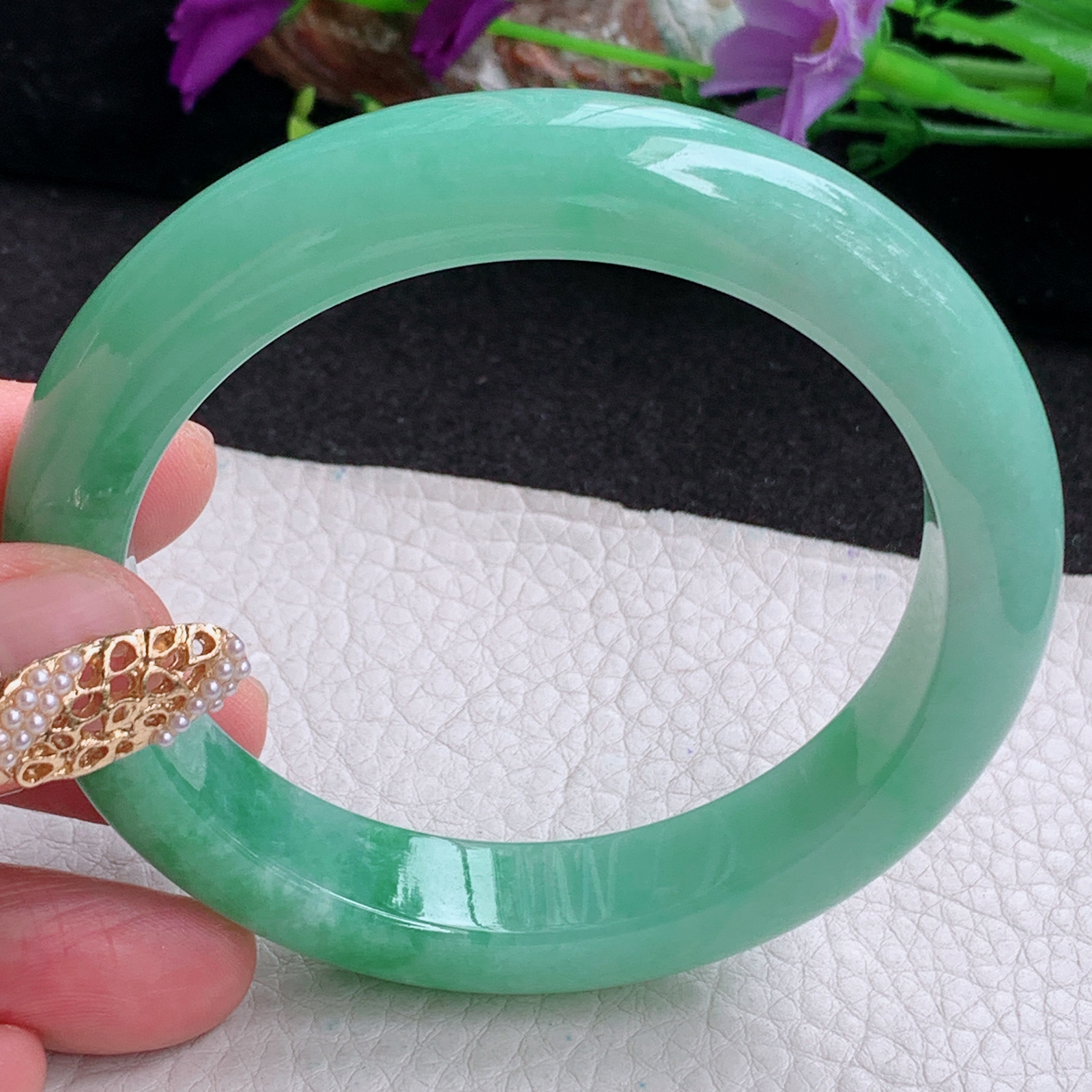 xc大圈口60*12.5*9.3平安镯 天然缅甸翡翠a货手镯辣绿厚装正圈玉镯子