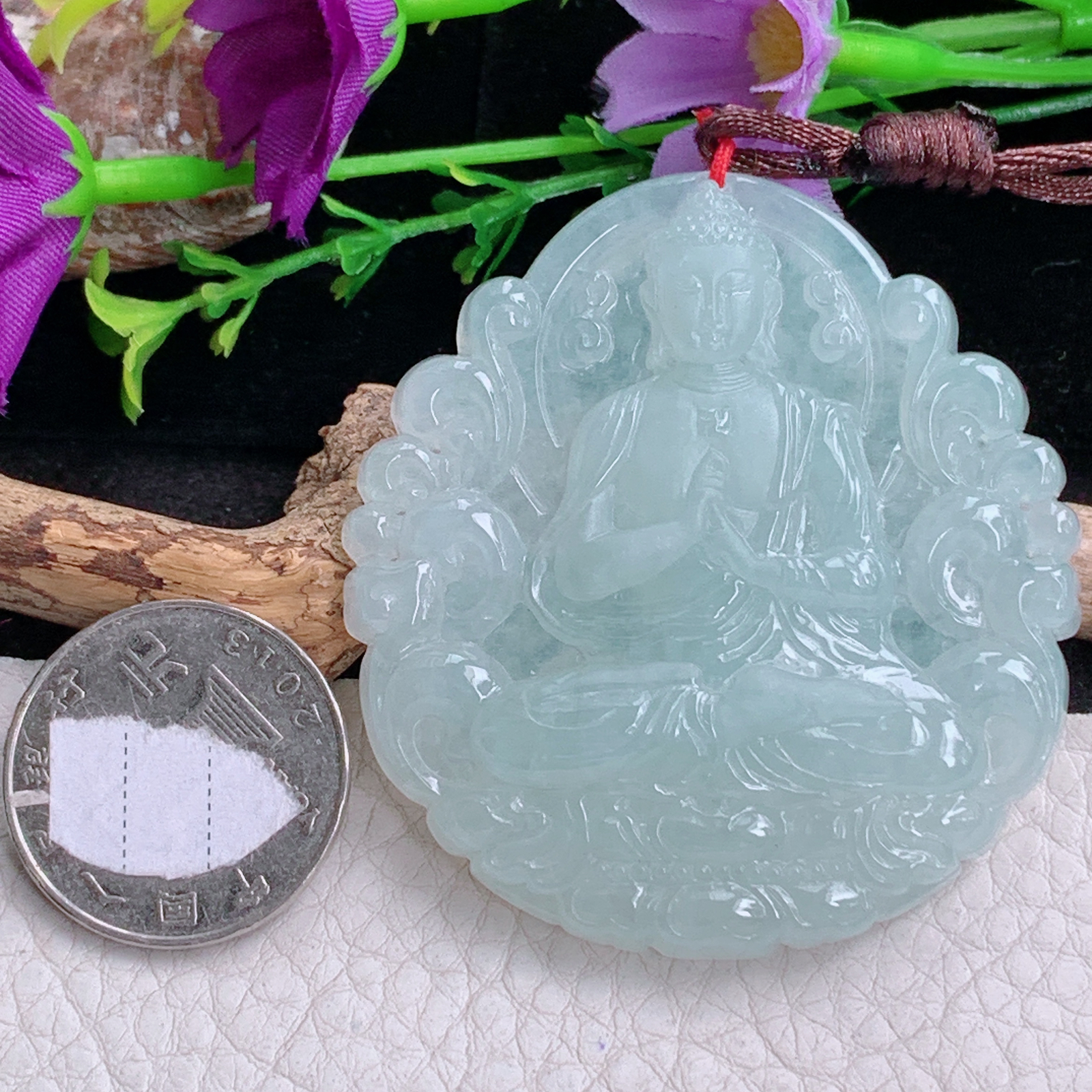 bg实拍57*53.2*8.8缅甸翡翠a货精雕冰晴厚装大日如来佛祖玉吊坠 玉挂件