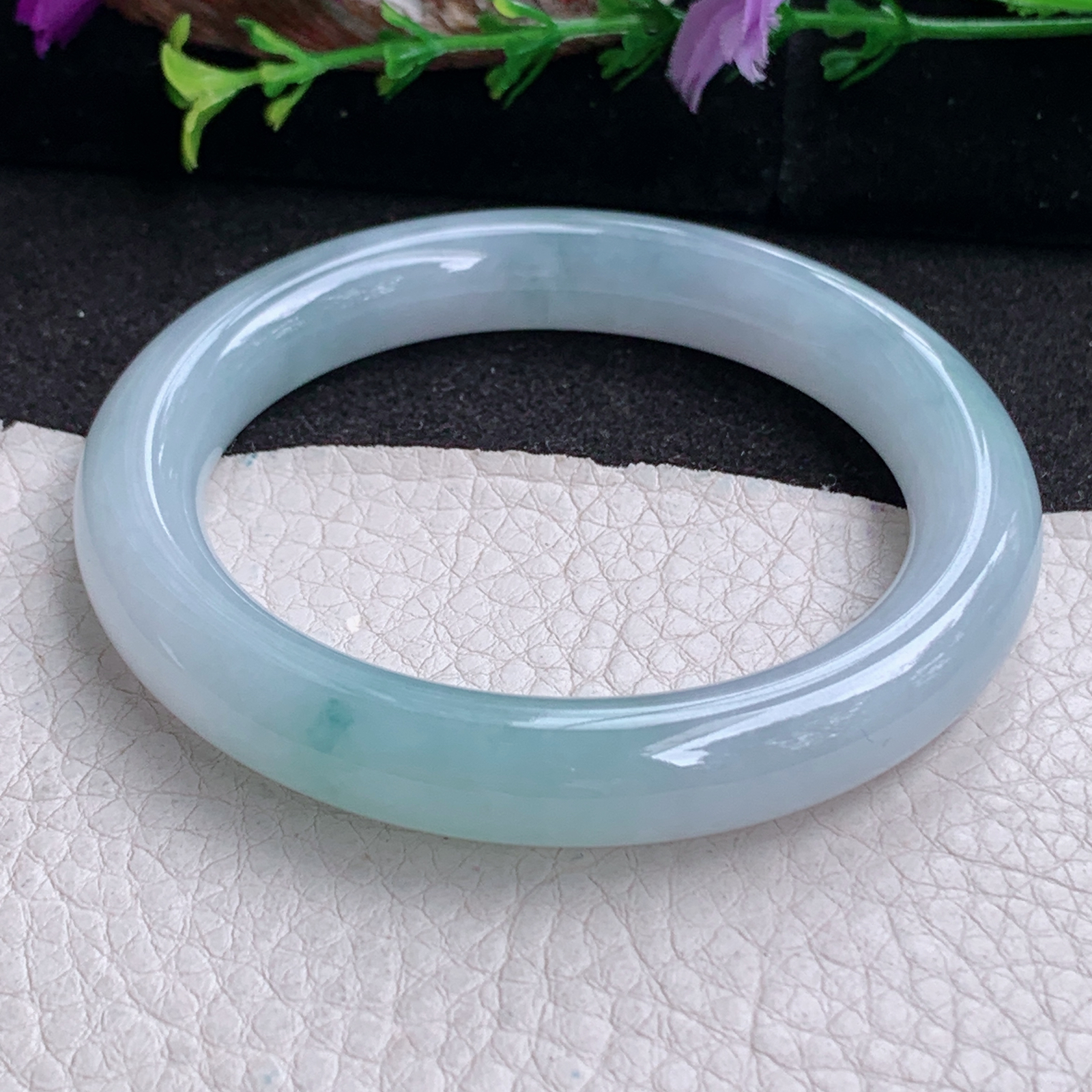 xc实拍54*10.3*9.7美人镯 天然缅甸翡翠a货手镯蓝韵飘花圆条玉镯子