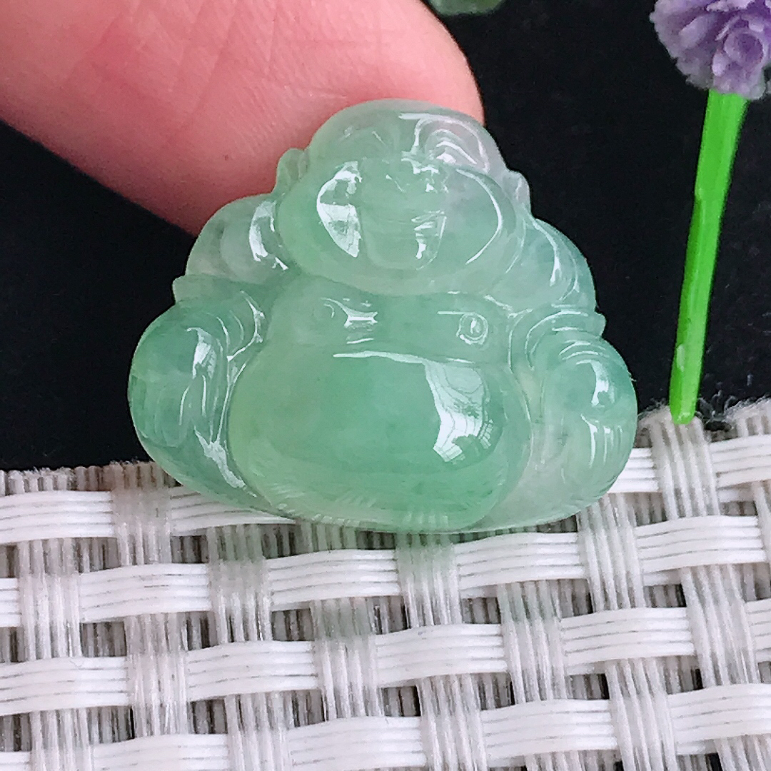 自然光19.5/22.6/6.6老坑冰晴绿小佛公吊坠翡翠玉坠挂件