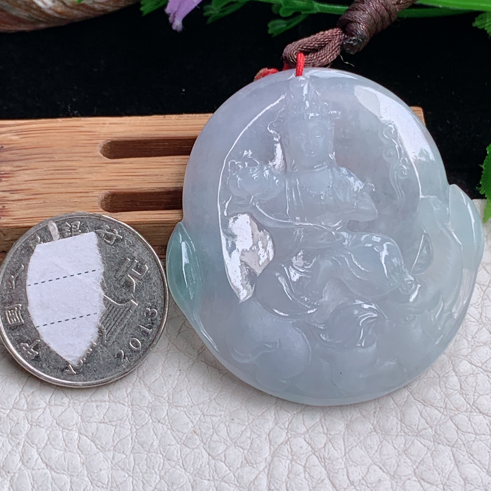 Bg实拍49.5*45.5*6缅甸翡翠冰润普贤观音菩萨