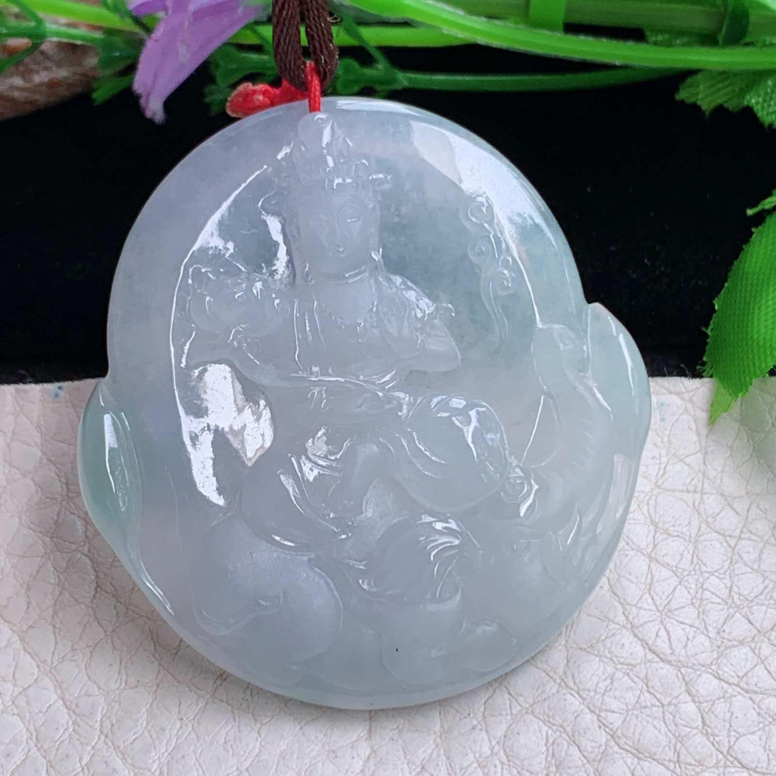 Bg实拍49.5*45.5*6缅甸翡翠冰润普贤观音菩萨