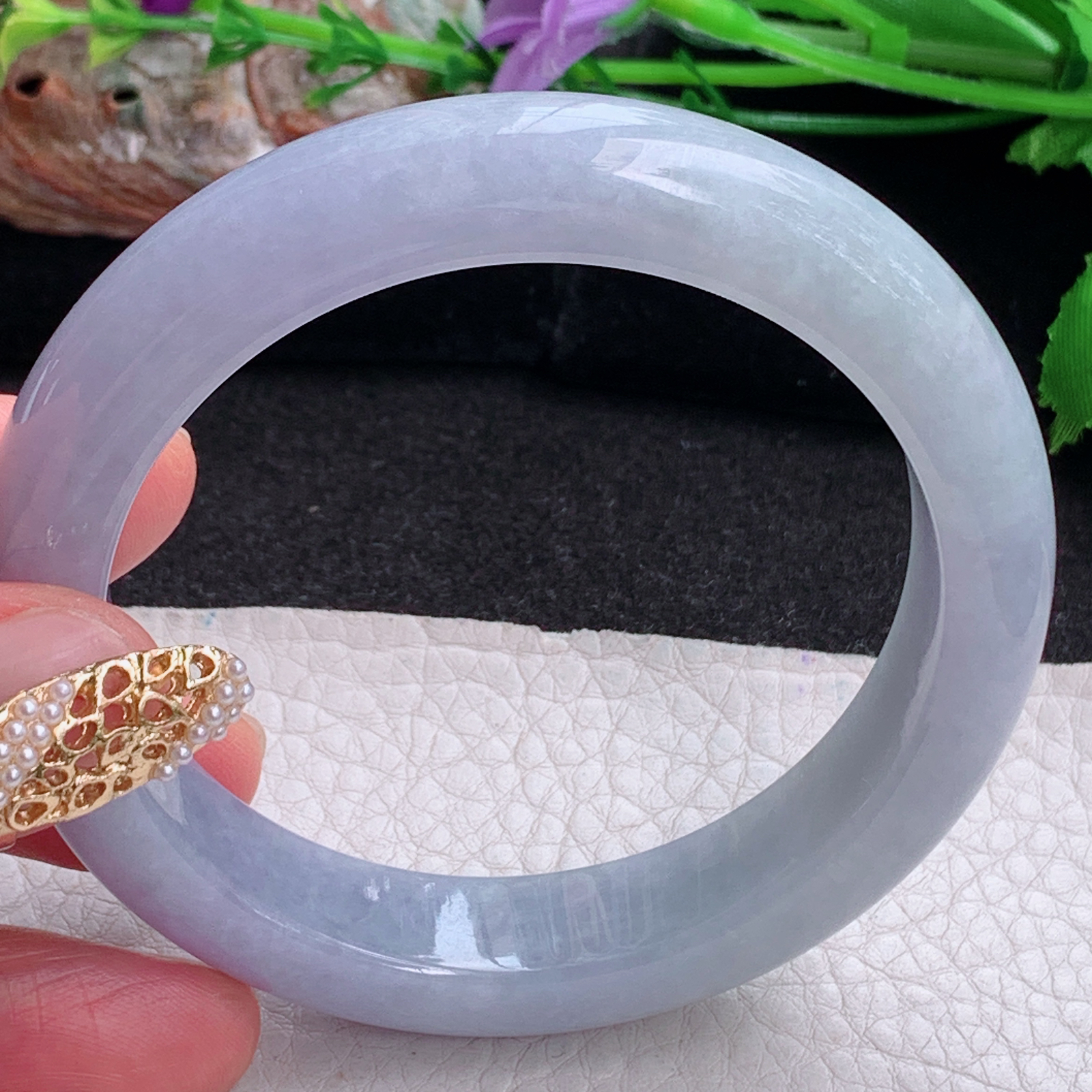 jm实拍56*12.5*9平安镯 天然缅甸翡翠a货水润紫罗兰正圈玉镯子