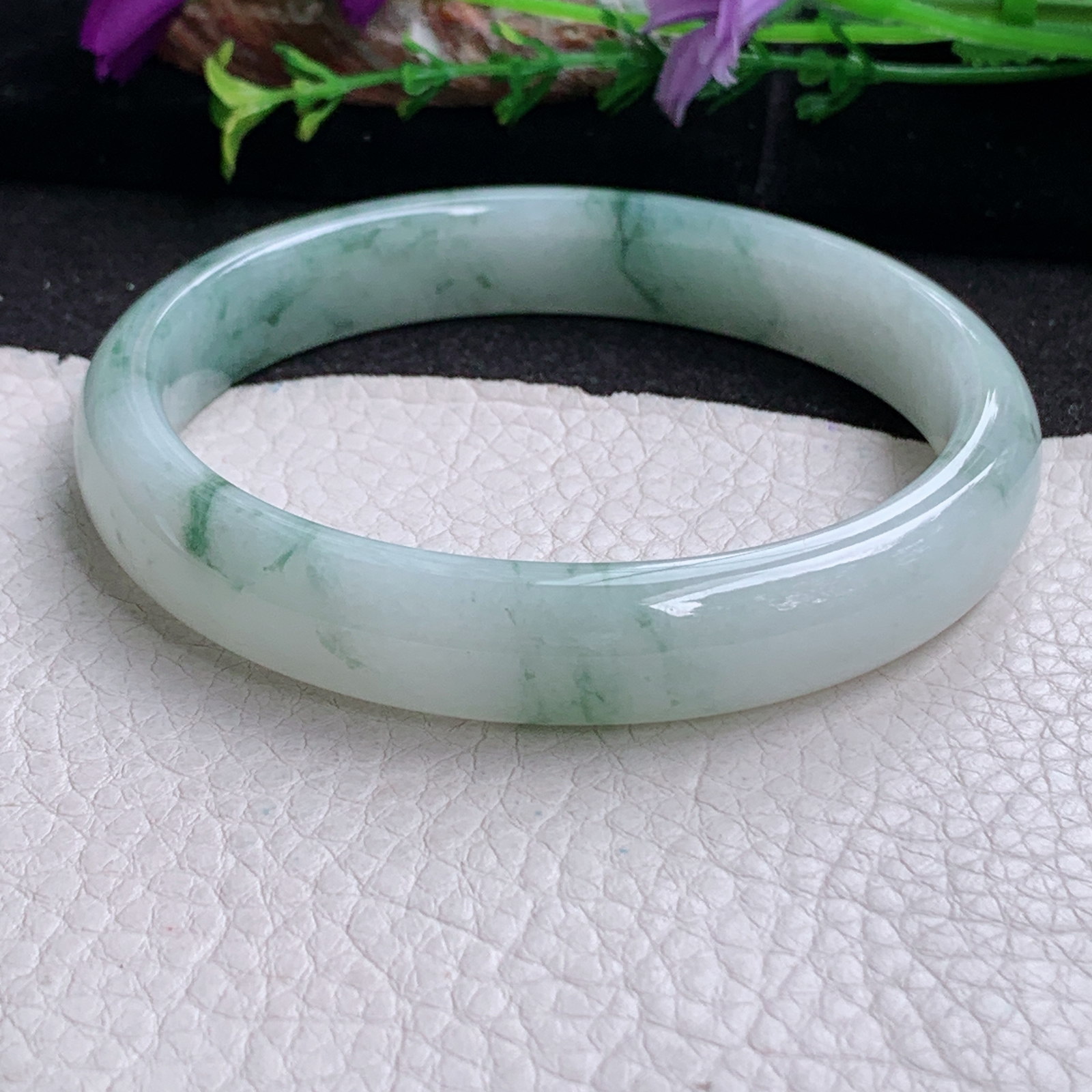 xc大圈口65.5*12.3*7.6平安镯 天然缅甸翡翠a货手镯冰飘花大气正圈玉镯子