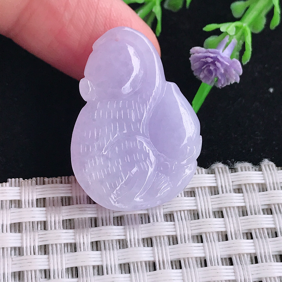 自然光29.8/22/7.3老坑秀气浓艳紫罗兰灵猴献寿猴子吊坠翡翠玉坠挂件
