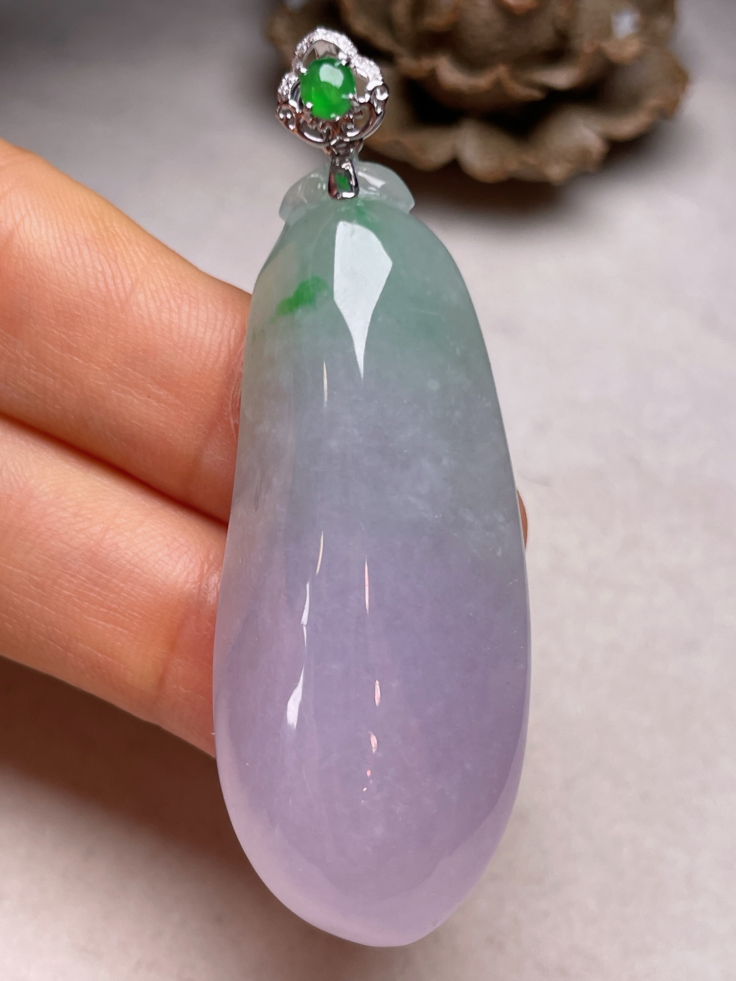 ️ 【18K金镶福瓜】冰糯种满紫无裂一手货源裸石尺寸48.5/19.5/12、整体长55.8