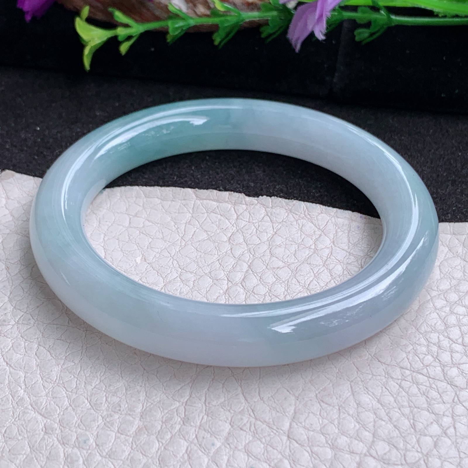 xc实拍54*10.3*9.7美人镯 天然缅甸翡翠a货手镯蓝韵飘花圆条玉镯子