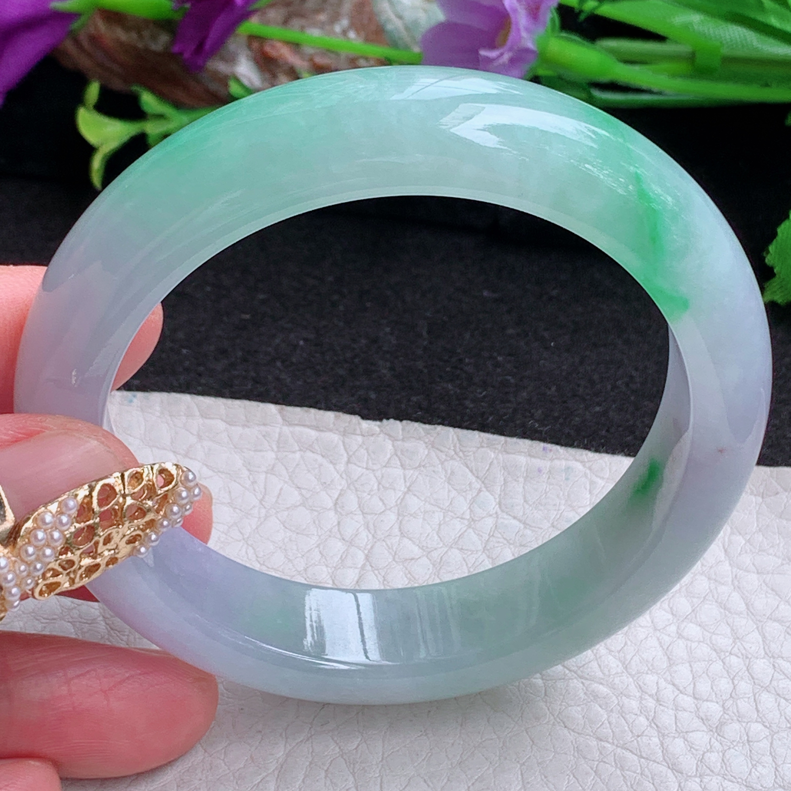 xc实拍56.5*13.8*8.6平安镯 天然缅甸翡翠a货手镯清新飘绿厚装正圈玉镯子