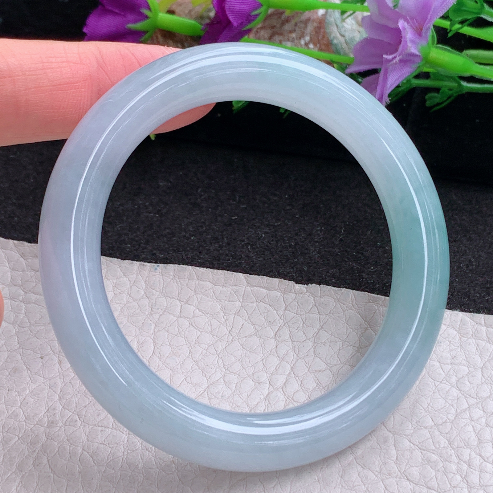 xc实拍54*10.3*9.7美人镯 天然缅甸翡翠a货手镯蓝韵飘花圆条玉镯子