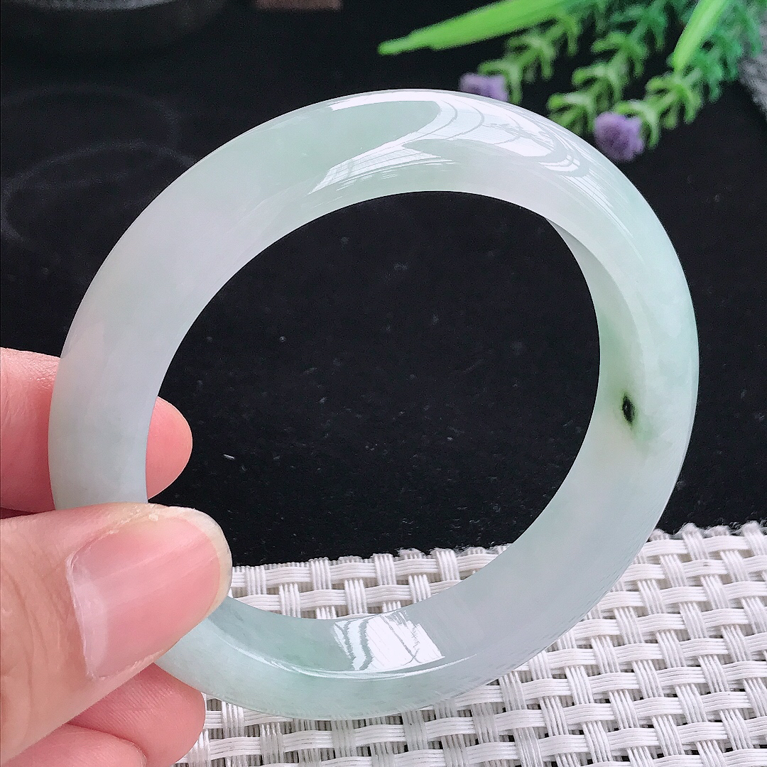 实拍A货翡翠55.5/13/8.8老坑冰润起胶飘花手镯宽边玉镯平安镯