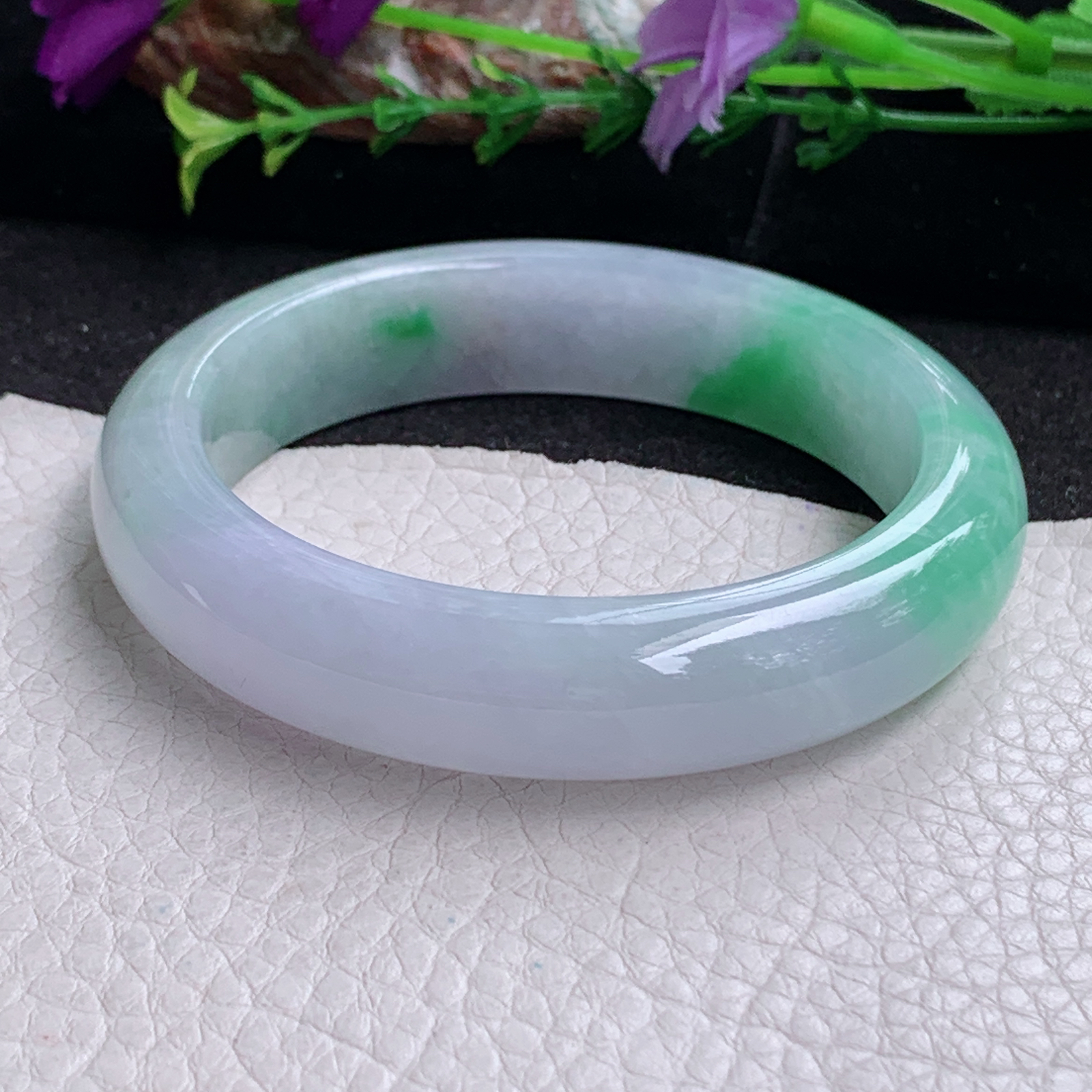 xc实拍56.5*13.8*8.6平安镯 天然缅甸翡翠a货手镯清新飘绿厚装正圈玉镯子