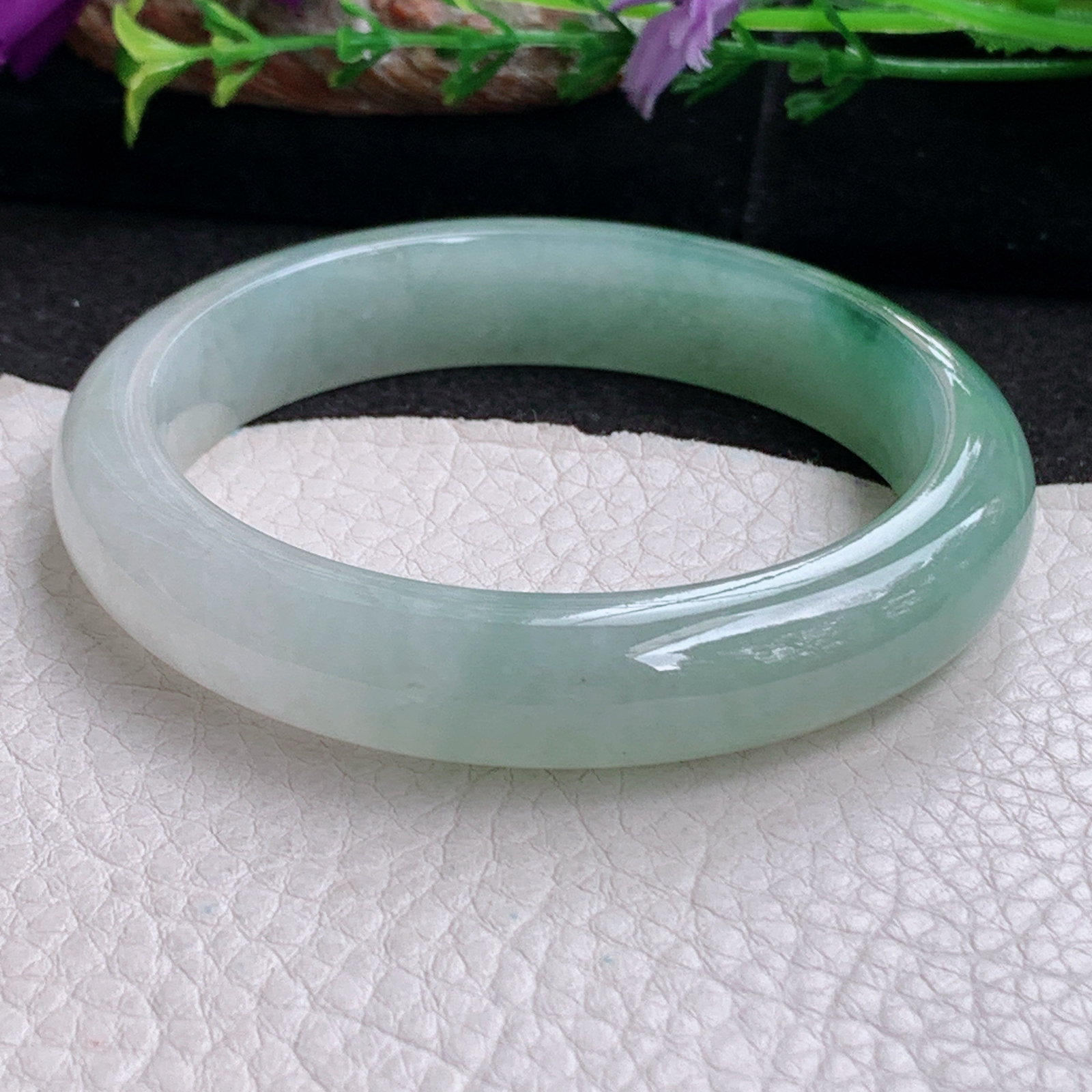 fx实拍57*12*8.3平安镯 天然缅甸翡翠a货手镯女款冰飘花正圈玉镯子