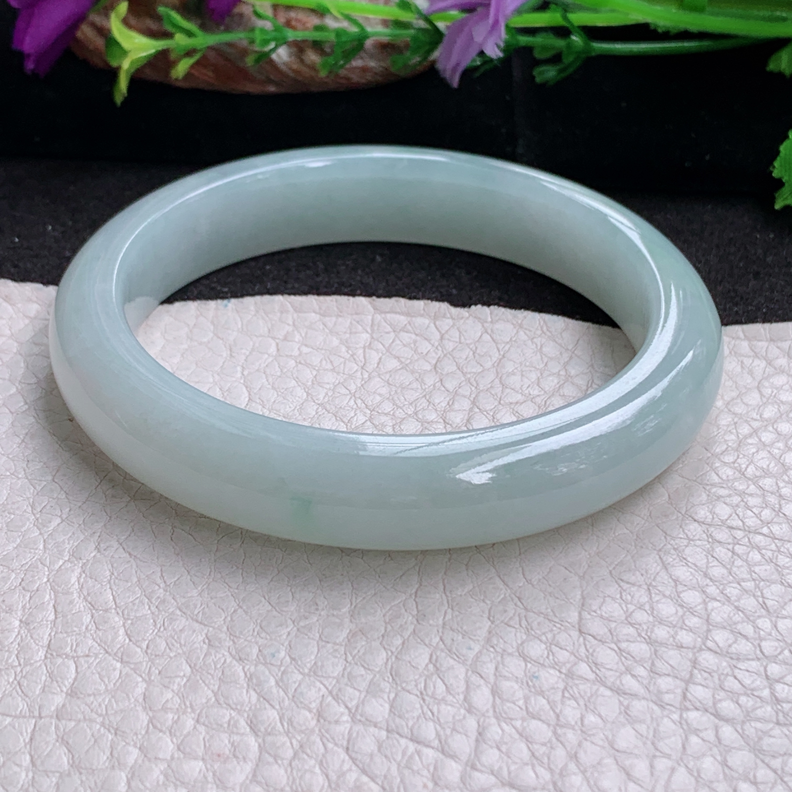 zjf大圈口60*12.5*9平安镯 天然缅甸翡翠a货手镯女款浅绿正圈玉镯子