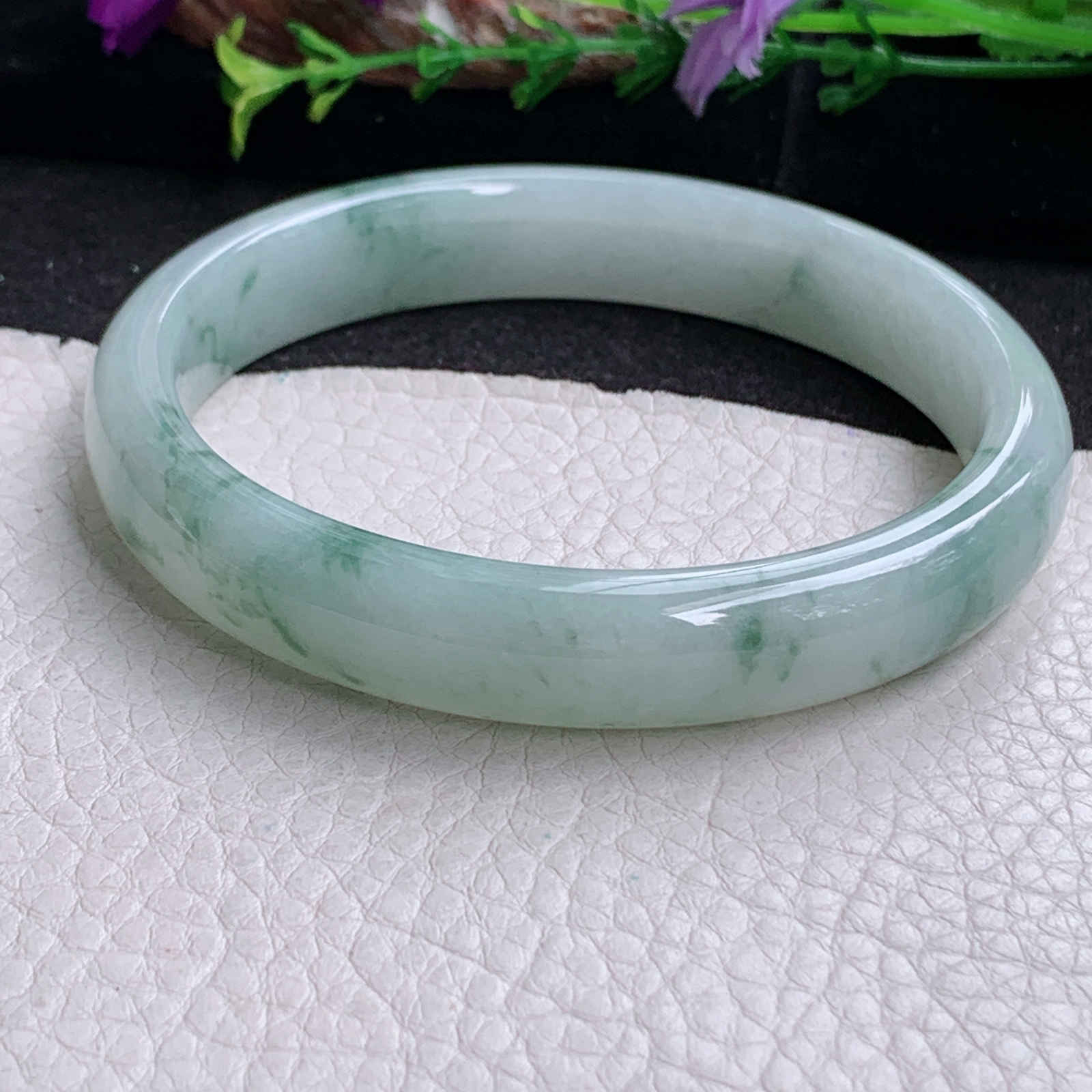 xc大圈口65.5*12.3*7.6平安镯 天然缅甸翡翠a货手镯冰飘花大气正圈玉镯子