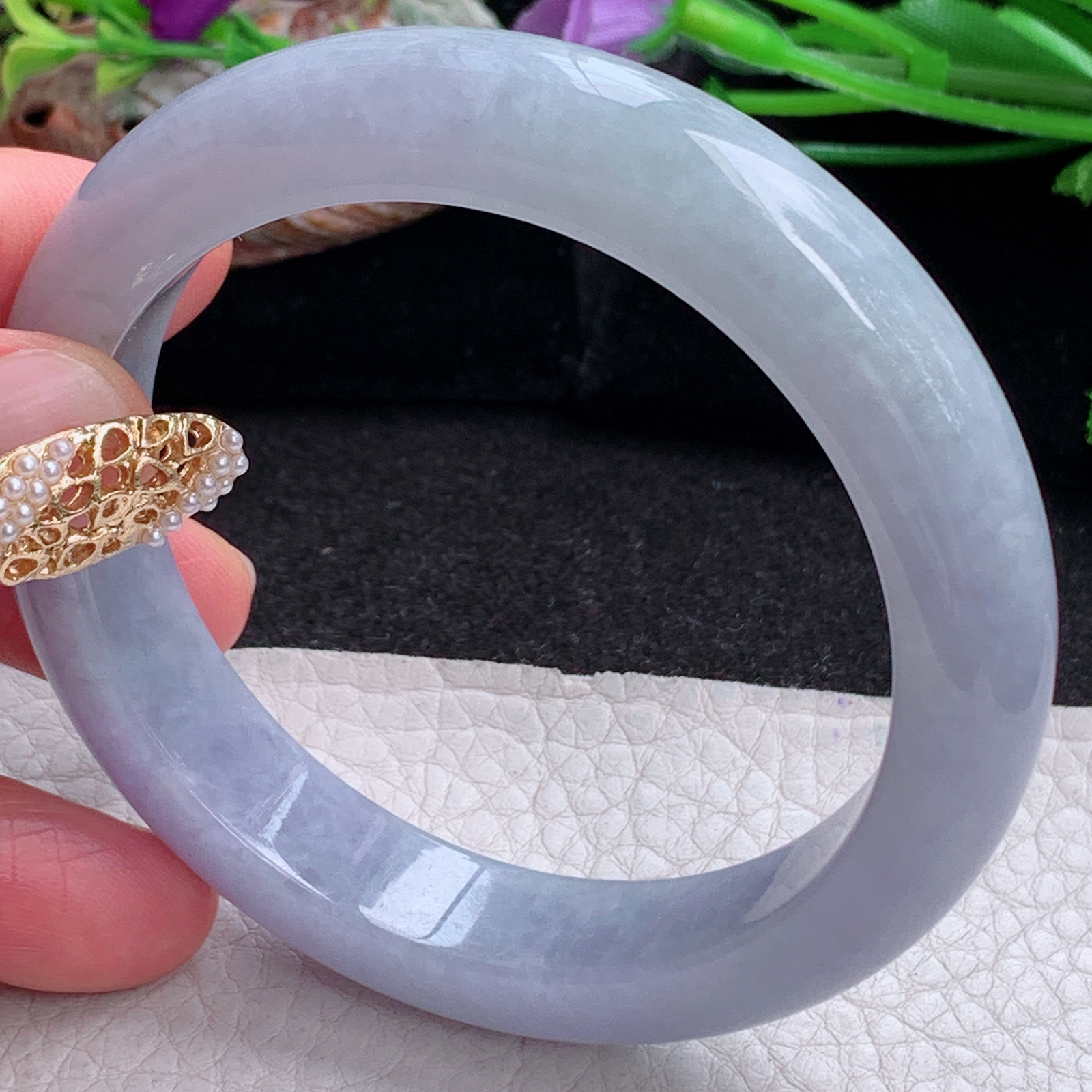 jm实拍56*12.5*9平安镯 天然缅甸翡翠a货水润紫罗兰正圈玉镯子