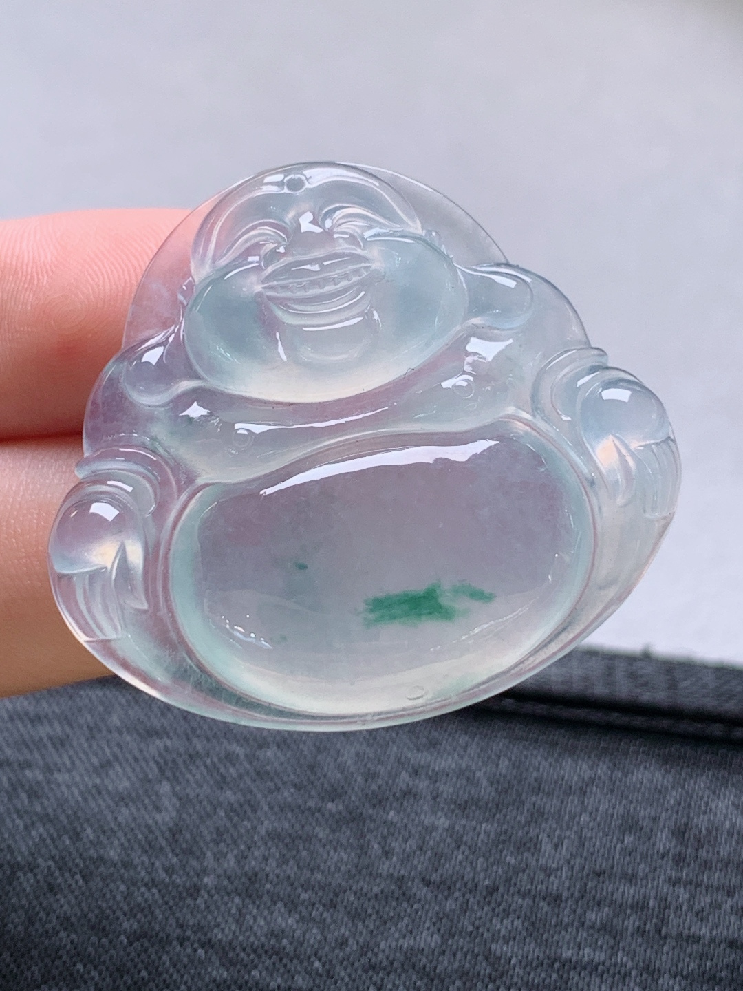 冰种飘花佛公，无裂通透细腻，裸石33.1-35.5-6.5