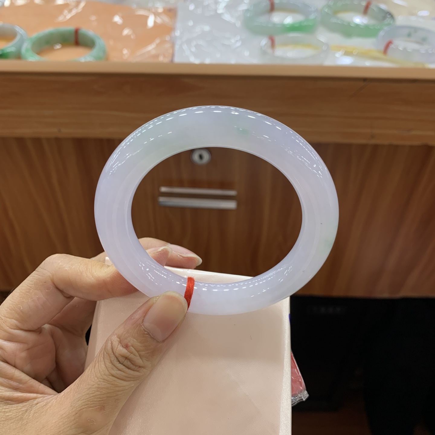 042119GX冰春彩圆条翡翠手镯57.4-11-12