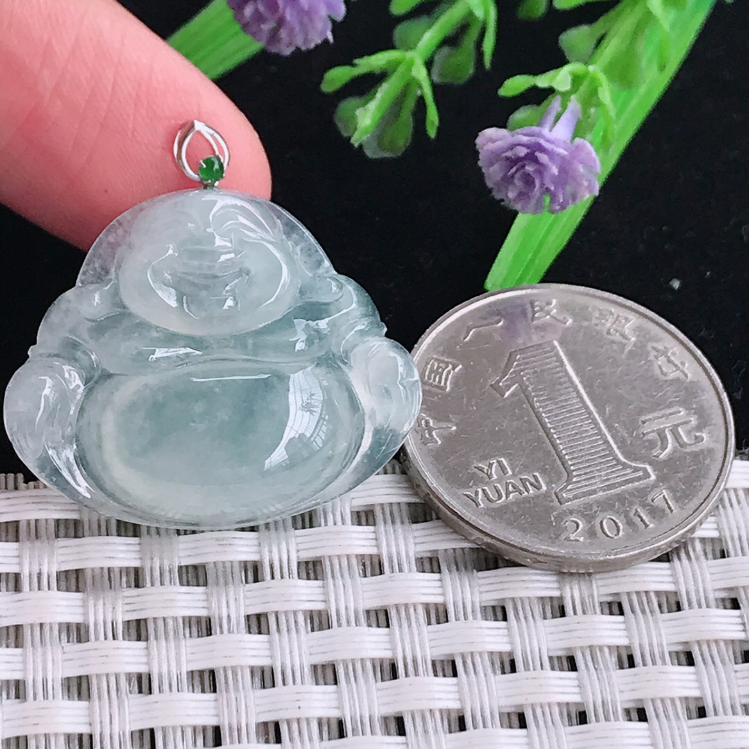 自然光24.5/29.5/6.3老坑18k金镶嵌冰种佛公吊坠翡翠玉坠挂件