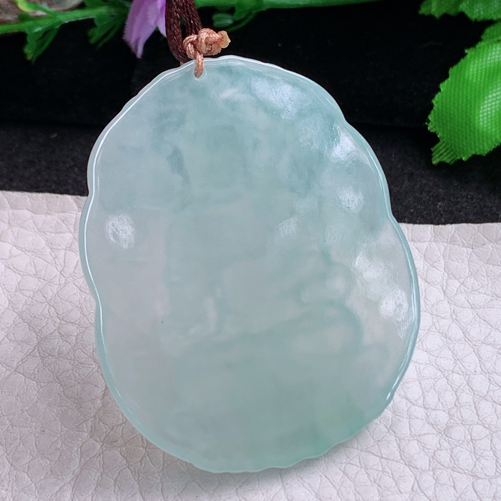 bg实拍50.8*42.6*5.8缅甸翡翠a货精雕冰晴虚空藏菩萨玉吊坠 玉挂件