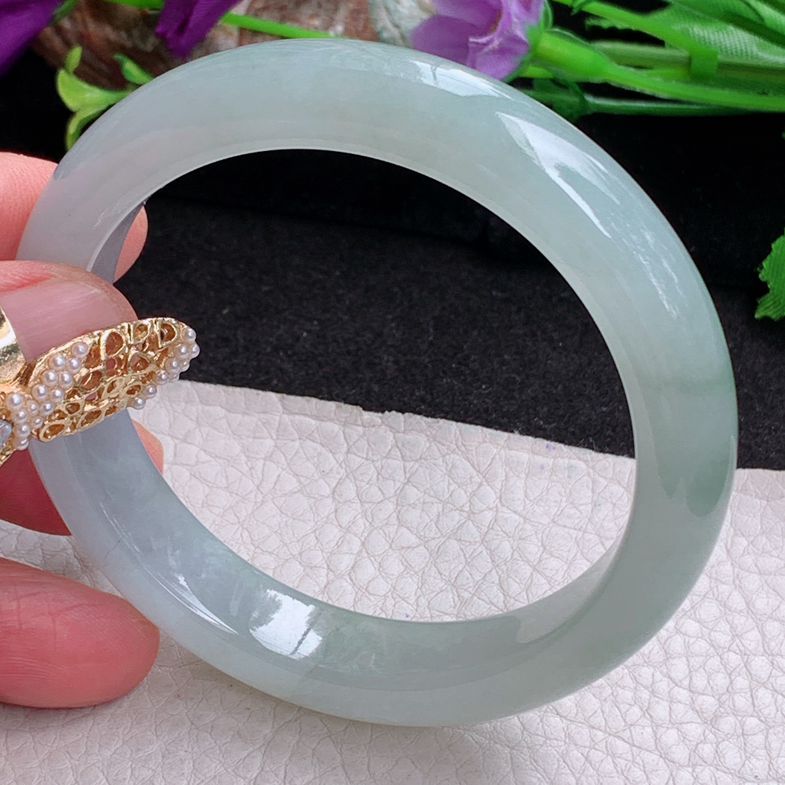 z实拍57*12.3*8.3平安镯 天然缅甸翡翠a货手镯女款晴底飘花正圈玉镯子