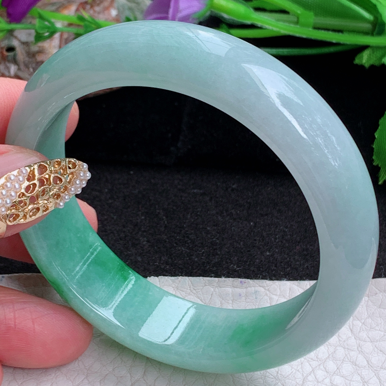 js实拍55.5*15.8*7.6轮胎镯 天然缅甸翡翠a货手镯女款辣绿正圈玉镯子