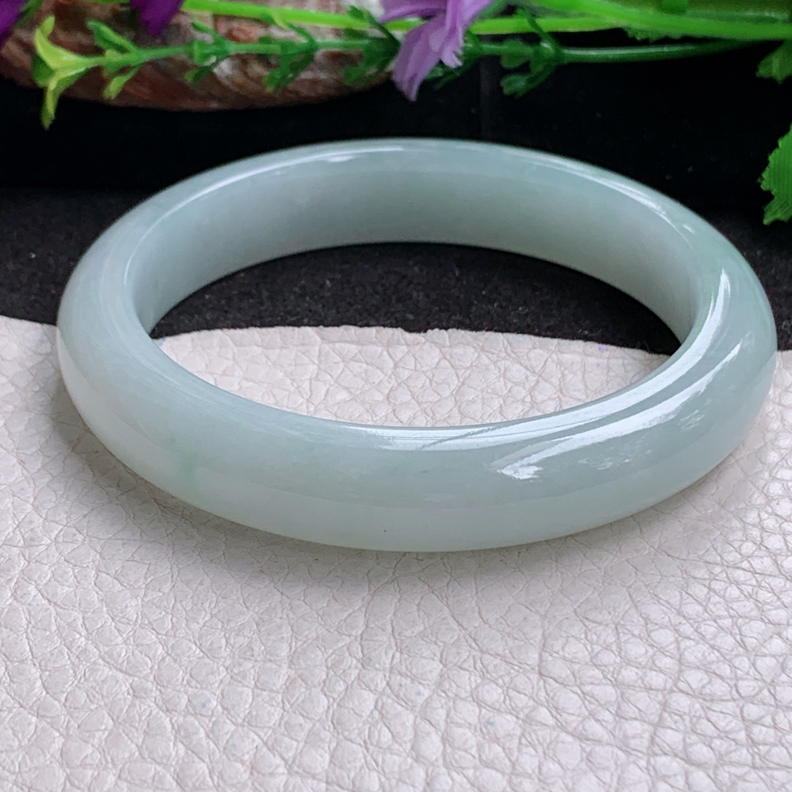 zjf大圈口60*12.5*9平安镯 天然缅甸翡翠a货手镯女款浅绿正圈玉镯子