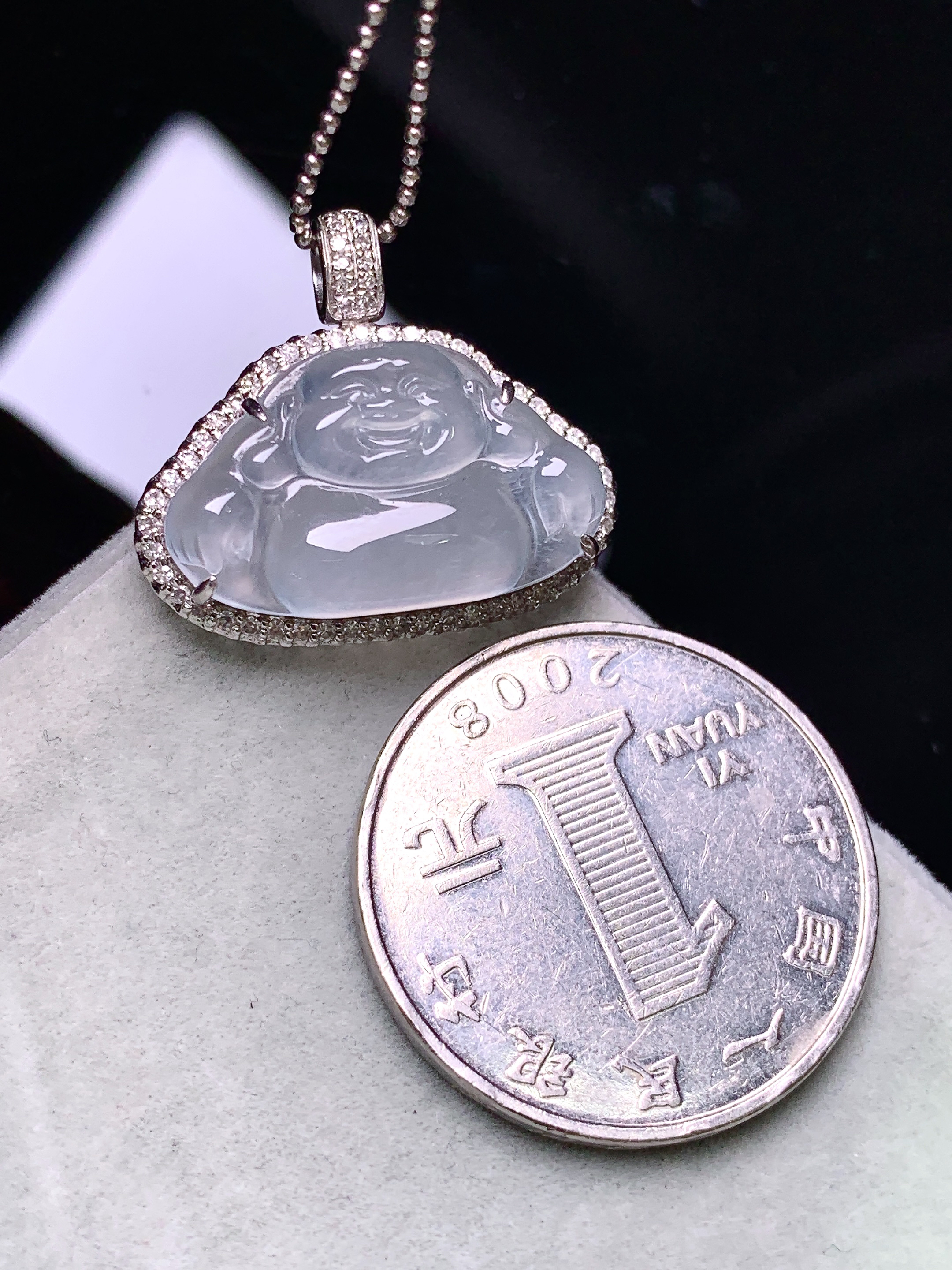 18k金钻镶嵌冰种佛公吊坠 玉质细腻 色泽艳丽清新 水润亮眼 整体尺寸20.7*23.2*8.2g2