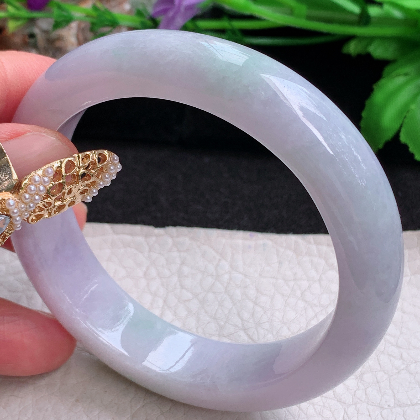 jm实拍57*14.6*8.2平安镯 天然缅甸翡翠a货手镯淡春带彩正圈玉镯子