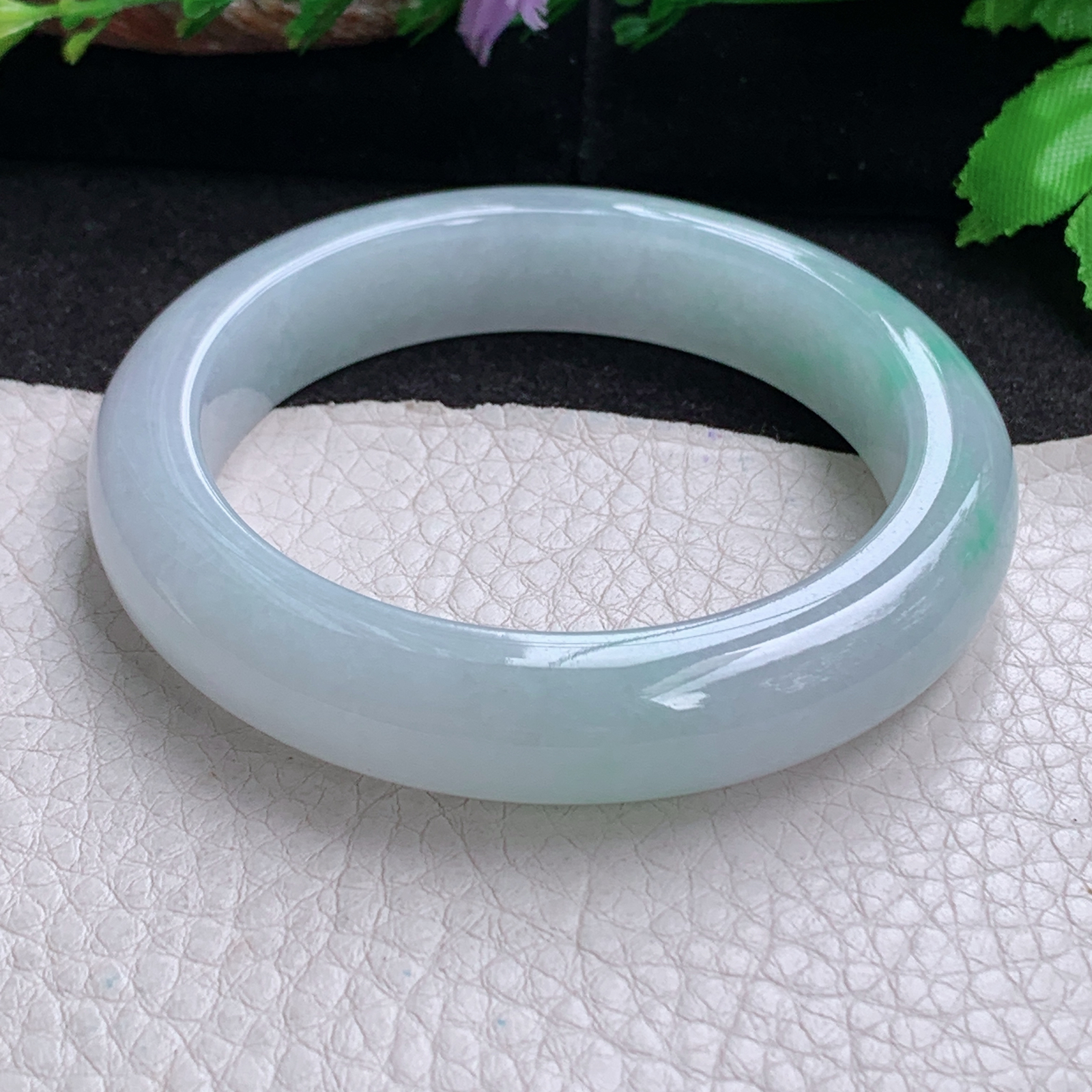 fx实拍54*12.5*9平安镯 天然缅甸翡翠a货手镯女款冰润飘绿正圈玉镯子