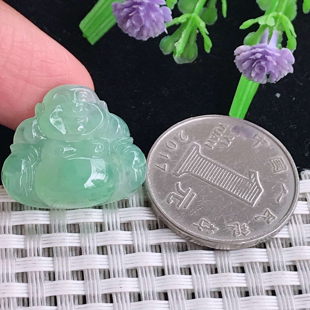 自然光19.5/22.6/6.6老坑冰晴绿小佛公吊坠翡翠玉坠挂件