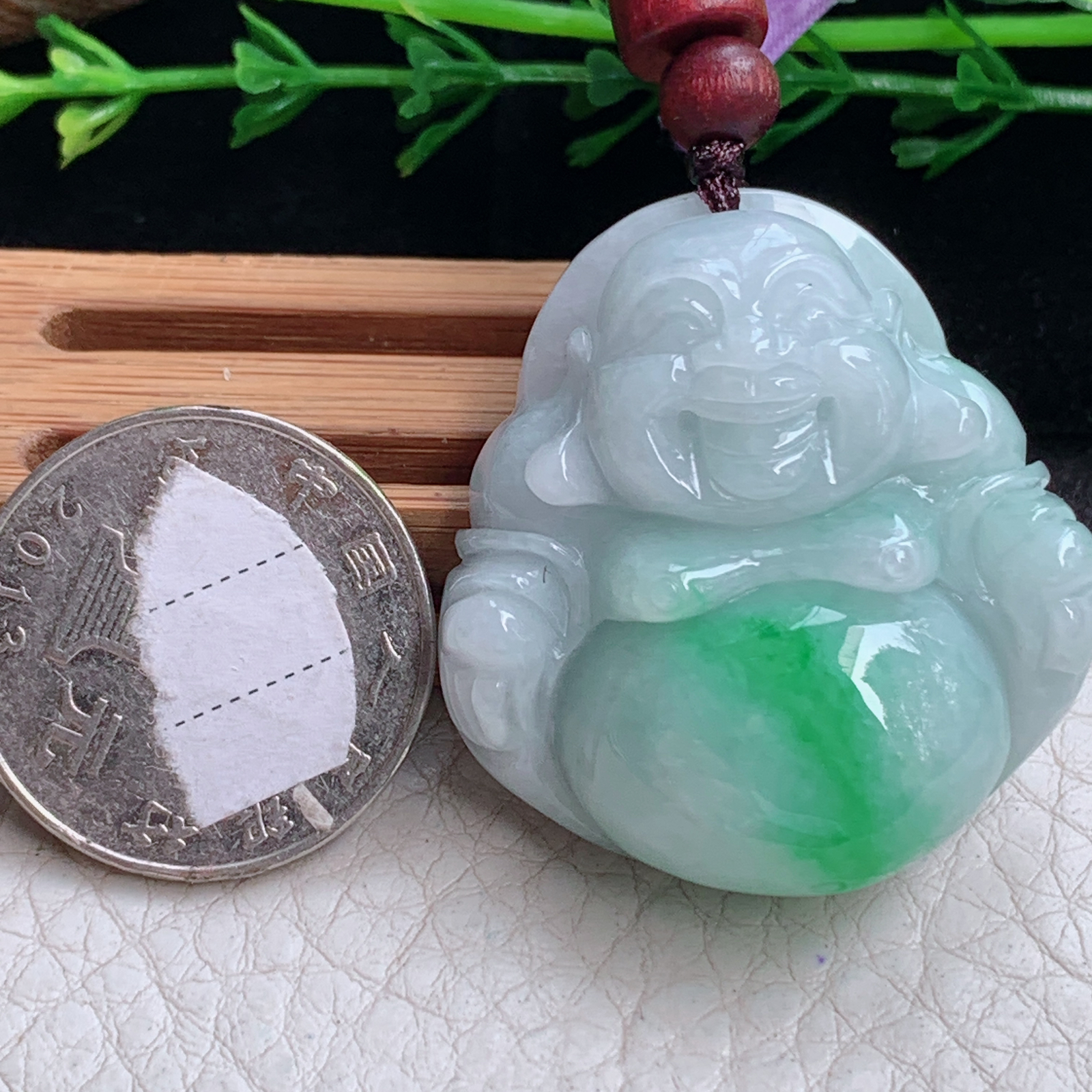 zen实拍37*35*13缅甸翡翠飘绿佛公吊坠大肚弥勒佛玉坠