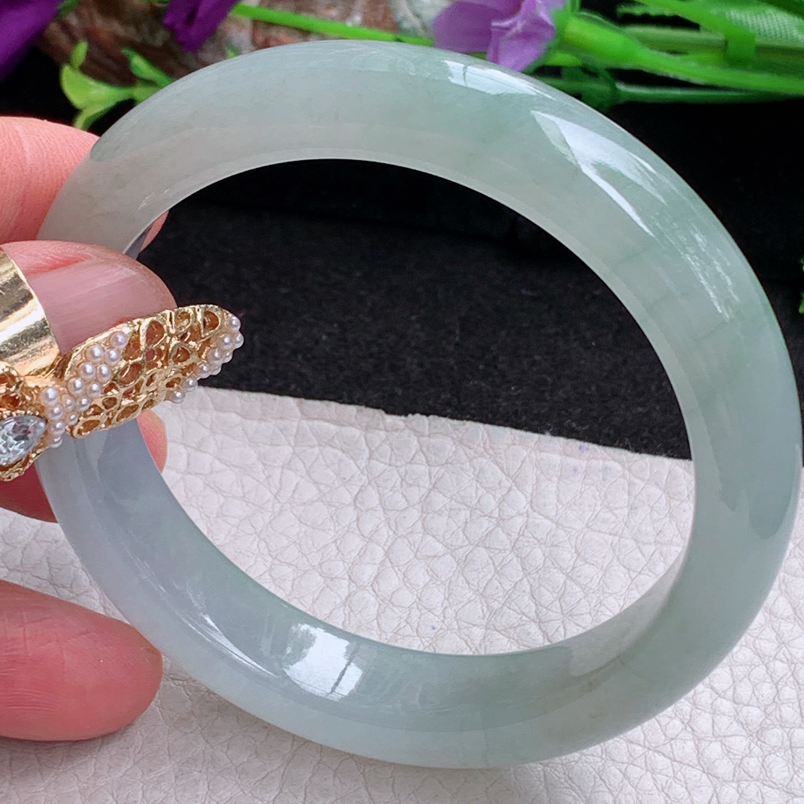 z实拍57*12.3*8.3平安镯 天然缅甸翡翠a货手镯女款晴底飘花正圈玉镯子