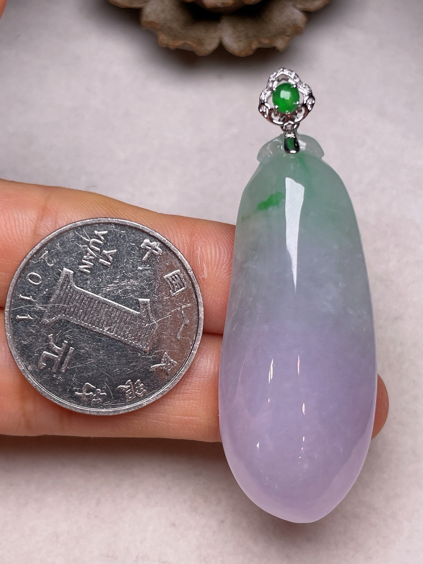 ️ 【18K金镶福瓜】冰糯种满紫无裂一手货源裸石尺寸48.5/19.5/12、整体长55.8