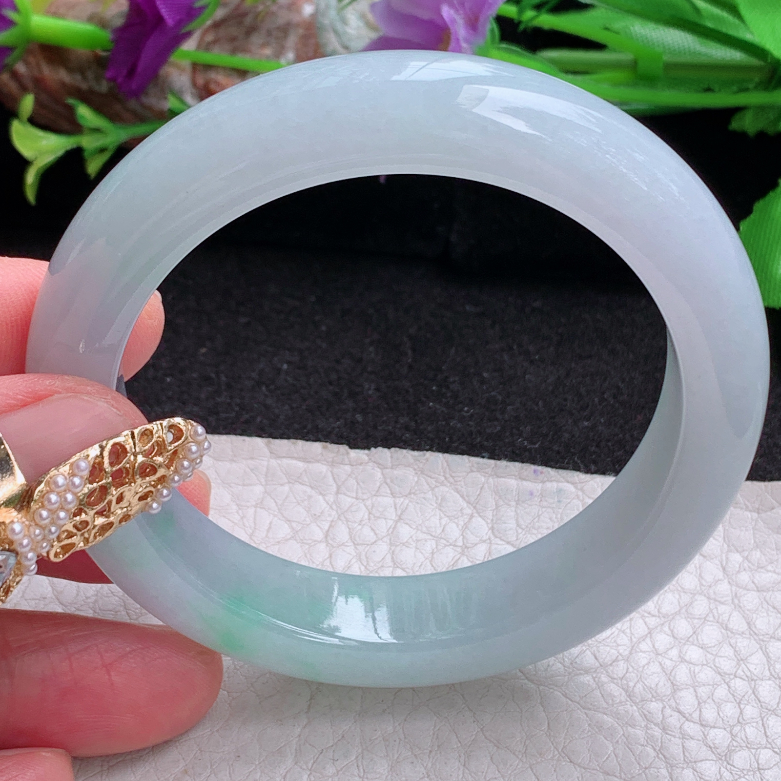 fx实拍54*12.5*9平安镯 天然缅甸翡翠a货手镯女款冰润飘绿正圈玉镯子