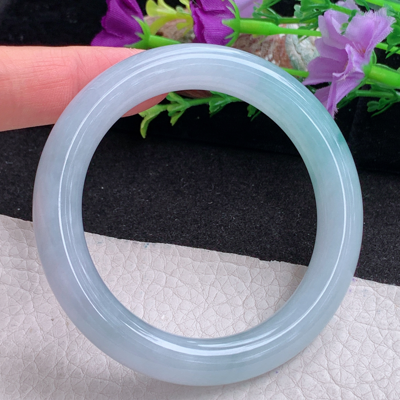 xc实拍54*10.3*9.7美人镯 天然缅甸翡翠a货手镯蓝韵飘花圆条玉镯子