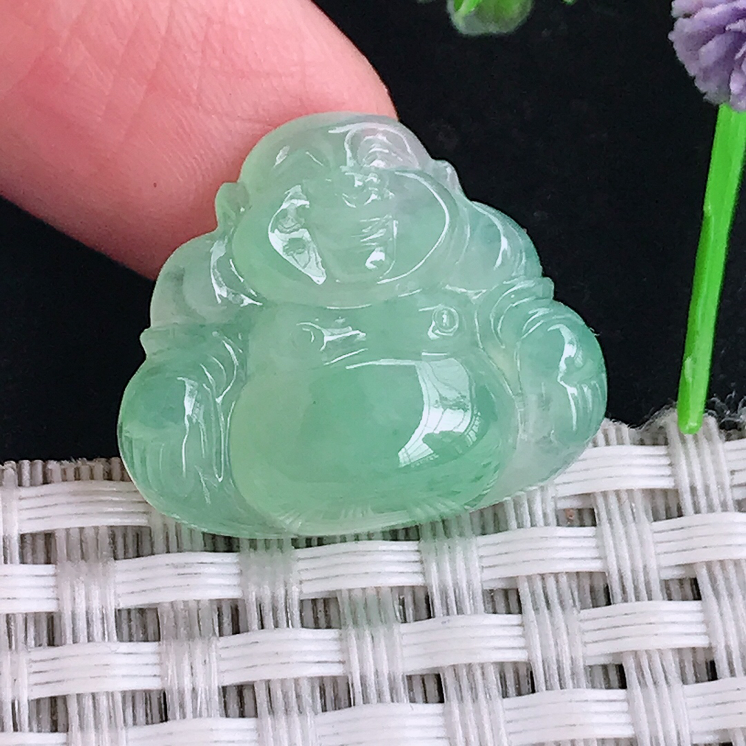 自然光19.5/22.6/6.6老坑冰晴绿小佛公吊坠翡翠玉坠挂件
