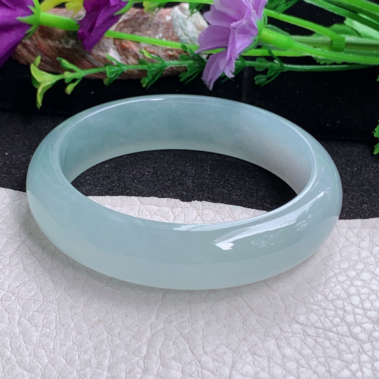 z实拍57*15.2*7.8平安镯 天然缅甸翡翠a货手镯女款冰种晴底正圈玉镯子