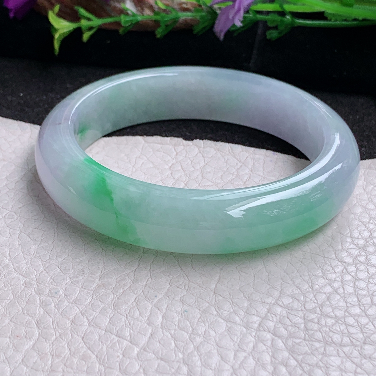 xc实拍56.5*13.8*8.6平安镯 天然缅甸翡翠a货手镯清新飘绿厚装正圈玉镯子