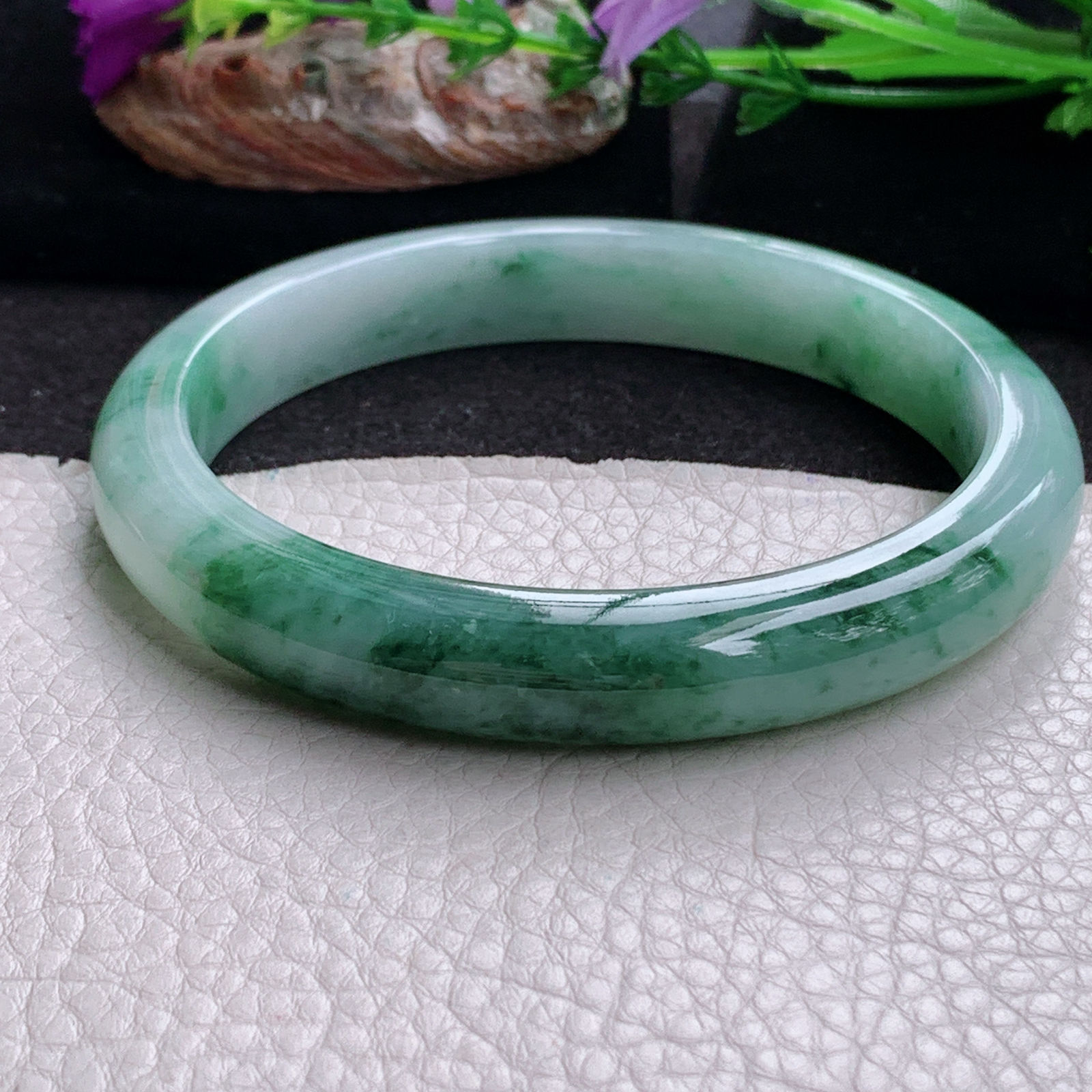 js大圈口71*12.3*9臂镯 天然缅甸翡翠a货手镯飘花大气正圈玉镯子