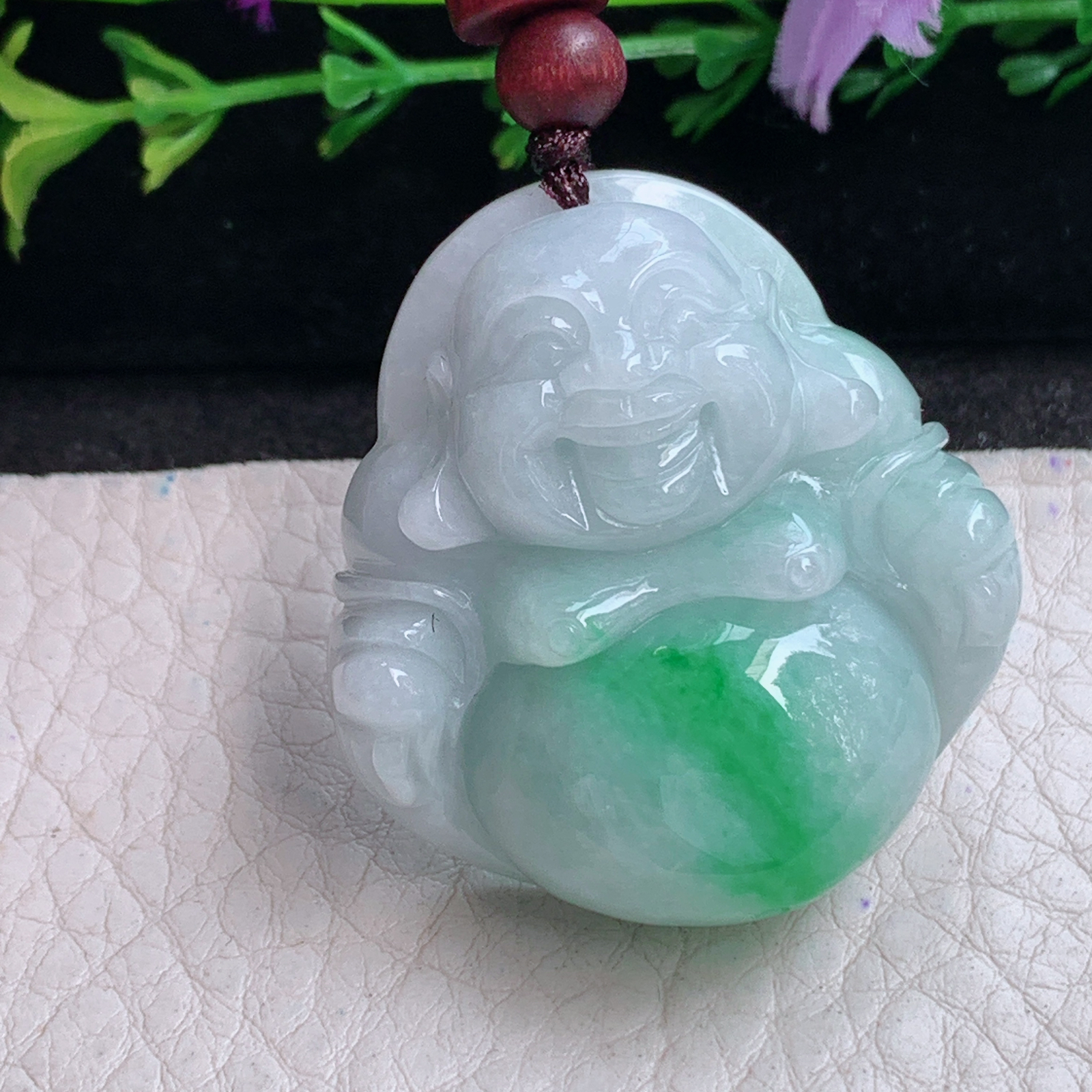 zen实拍37*35*13缅甸翡翠飘绿佛公吊坠大肚弥勒佛玉坠