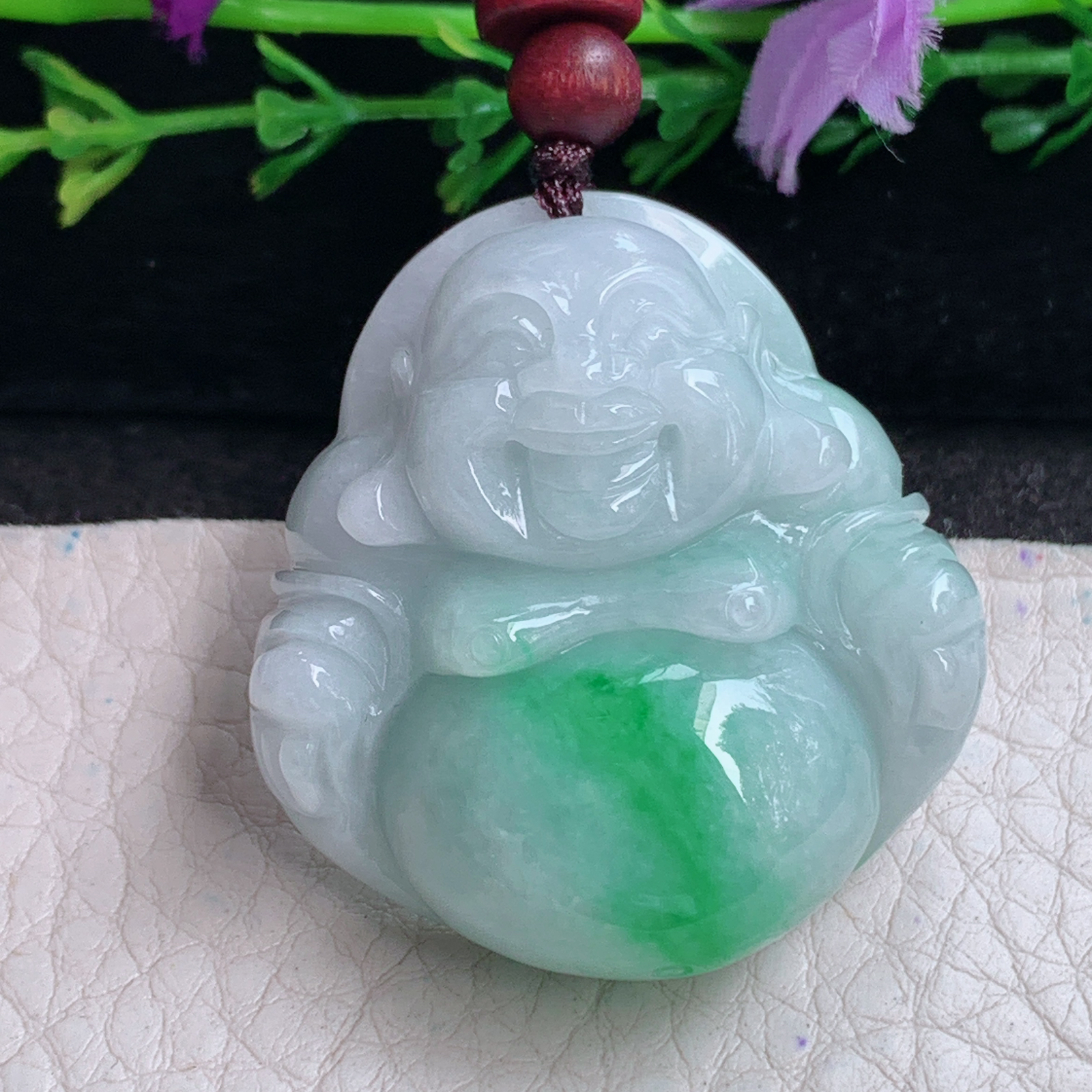 zen实拍37*35*13缅甸翡翠飘绿佛公吊坠大肚弥勒佛玉坠