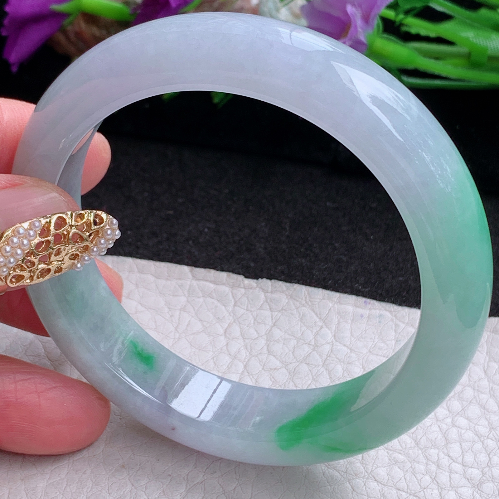 xc实拍56.5*13.8*8.6平安镯 天然缅甸翡翠a货手镯清新飘绿厚装正圈玉镯子