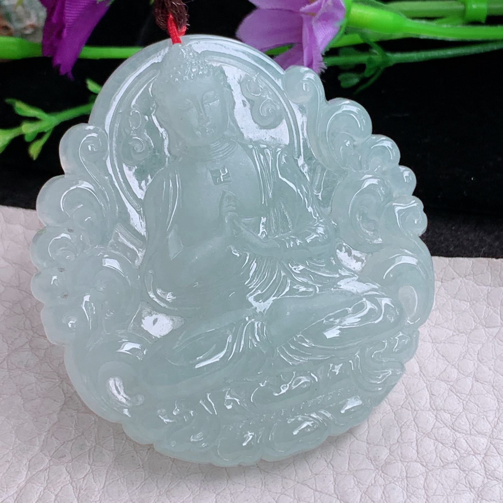 bg实拍57*53.2*8.8缅甸翡翠a货精雕冰晴厚装大日如来佛祖玉吊坠 玉挂件