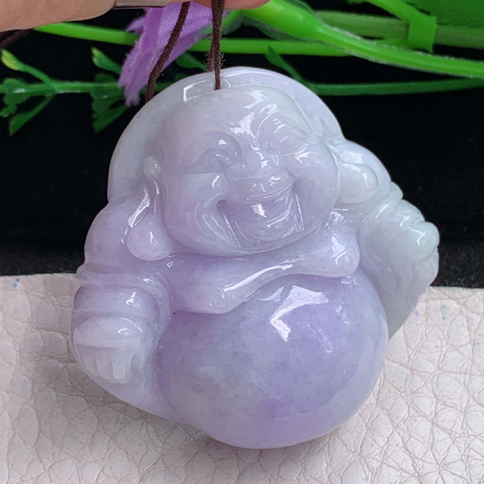 zen实拍42*44*13.5缅甸翡翠紫罗兰大佛公吊坠大肚弥勒佛毛衣坠