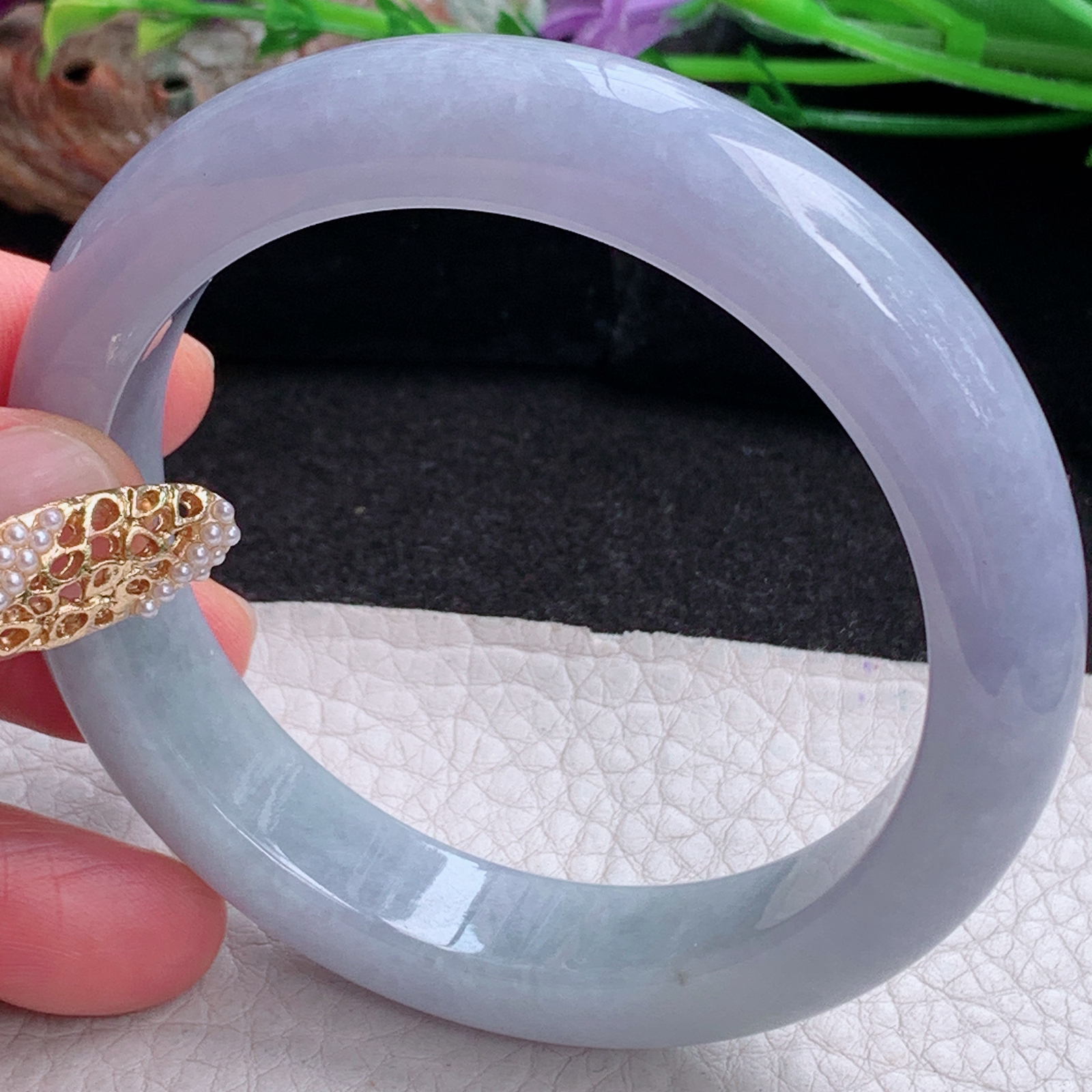 jm实拍56*12.5*9平安镯 天然缅甸翡翠a货水润紫罗兰正圈玉镯子