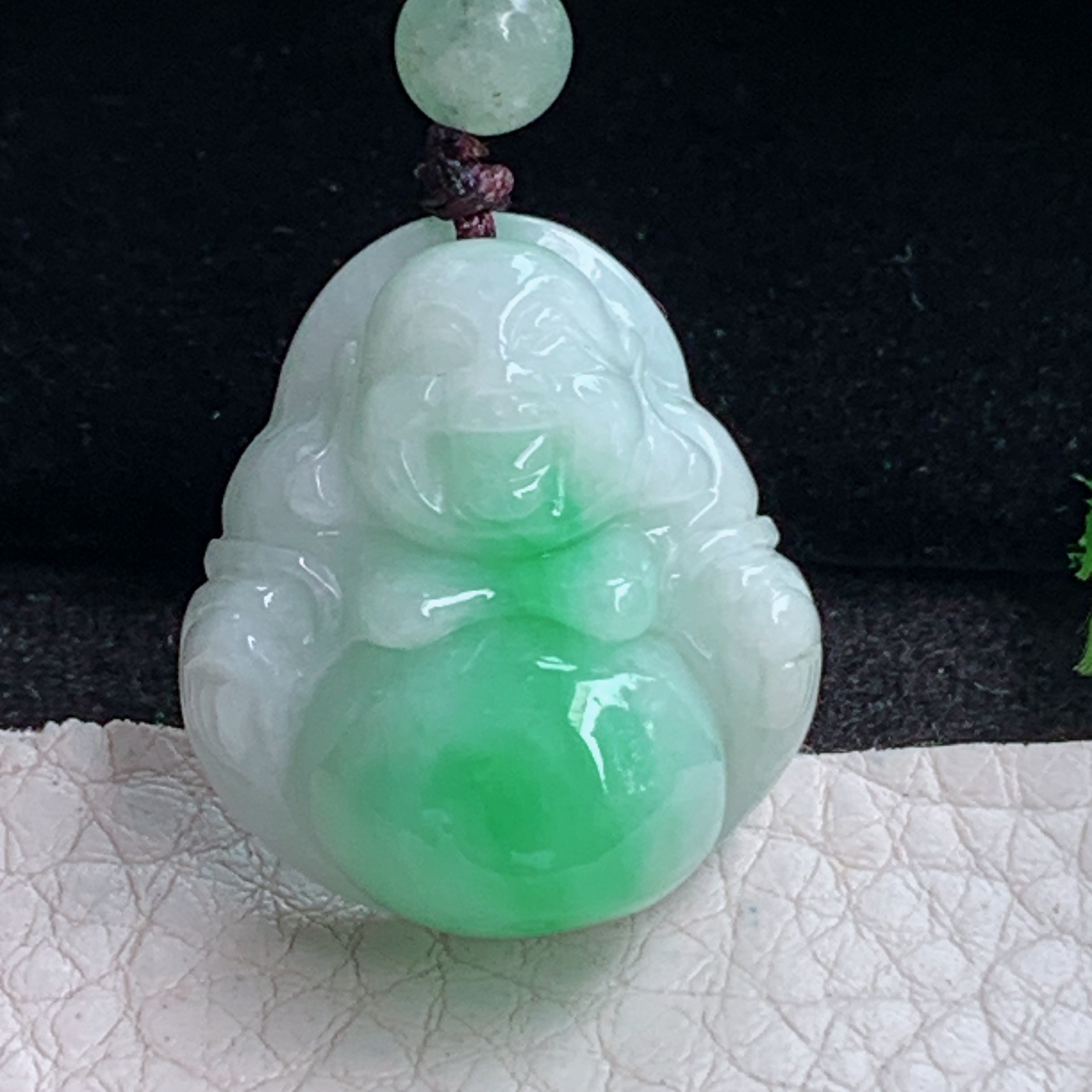 zen实拍26*23.3*11缅甸翡翠飘绿小佛公吊坠大肚弥勒佛宝宝玉坠