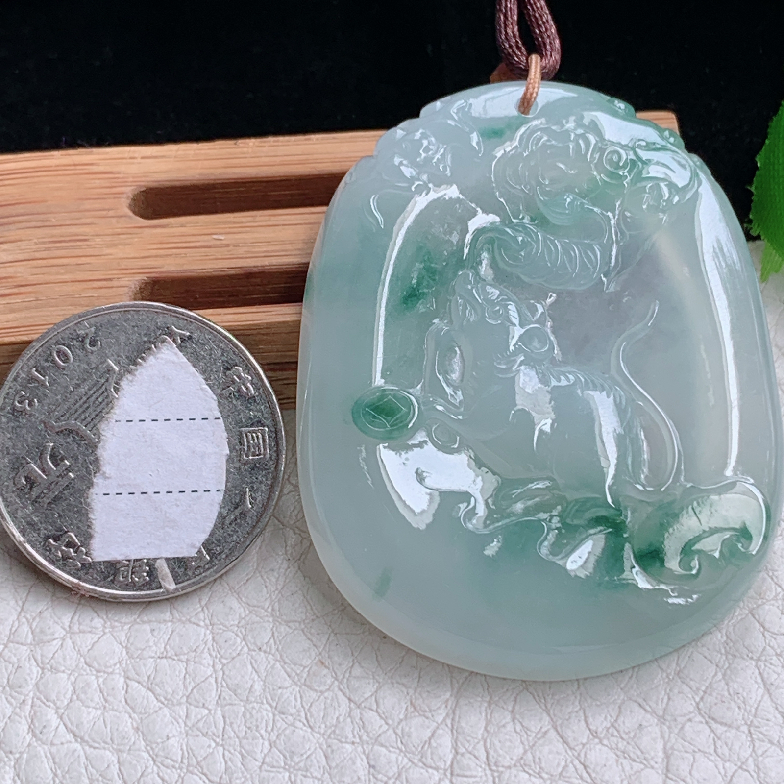 Bg实拍51.3*40.6*6.3缅甸翡翠冰飘花招财鼠吊坠生肖老鼠玉坠