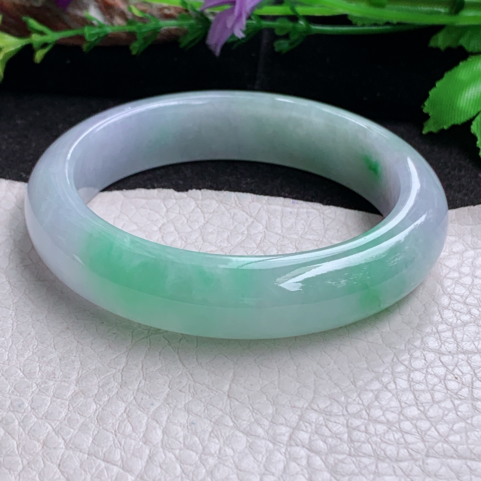 xc实拍56.5*13.8*8.6平安镯 天然缅甸翡翠a货手镯清新飘绿厚装正圈玉镯子