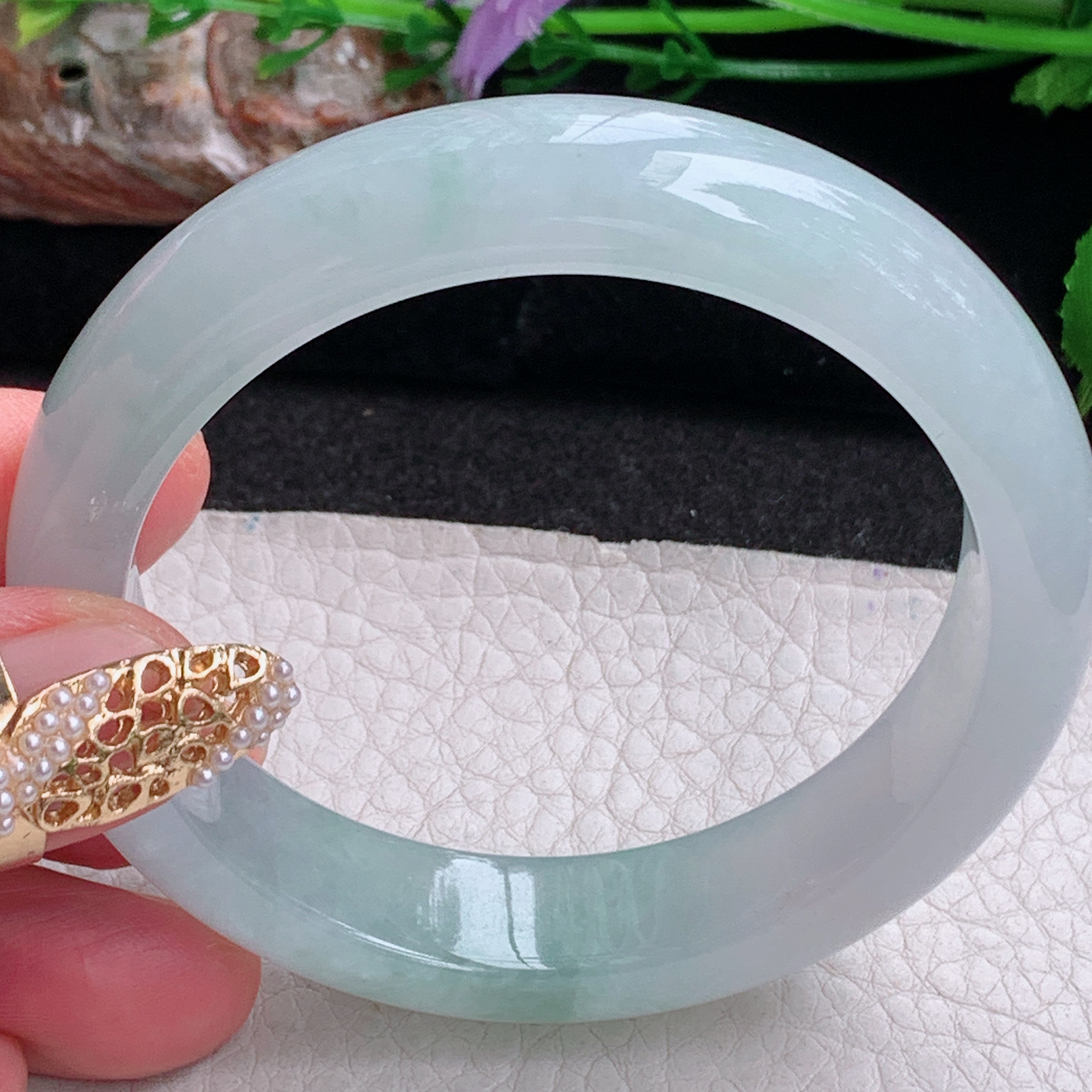 r实拍54:5*12.8*8平安镯 天然缅甸翡翠a货冰飘花正圈玉镯子